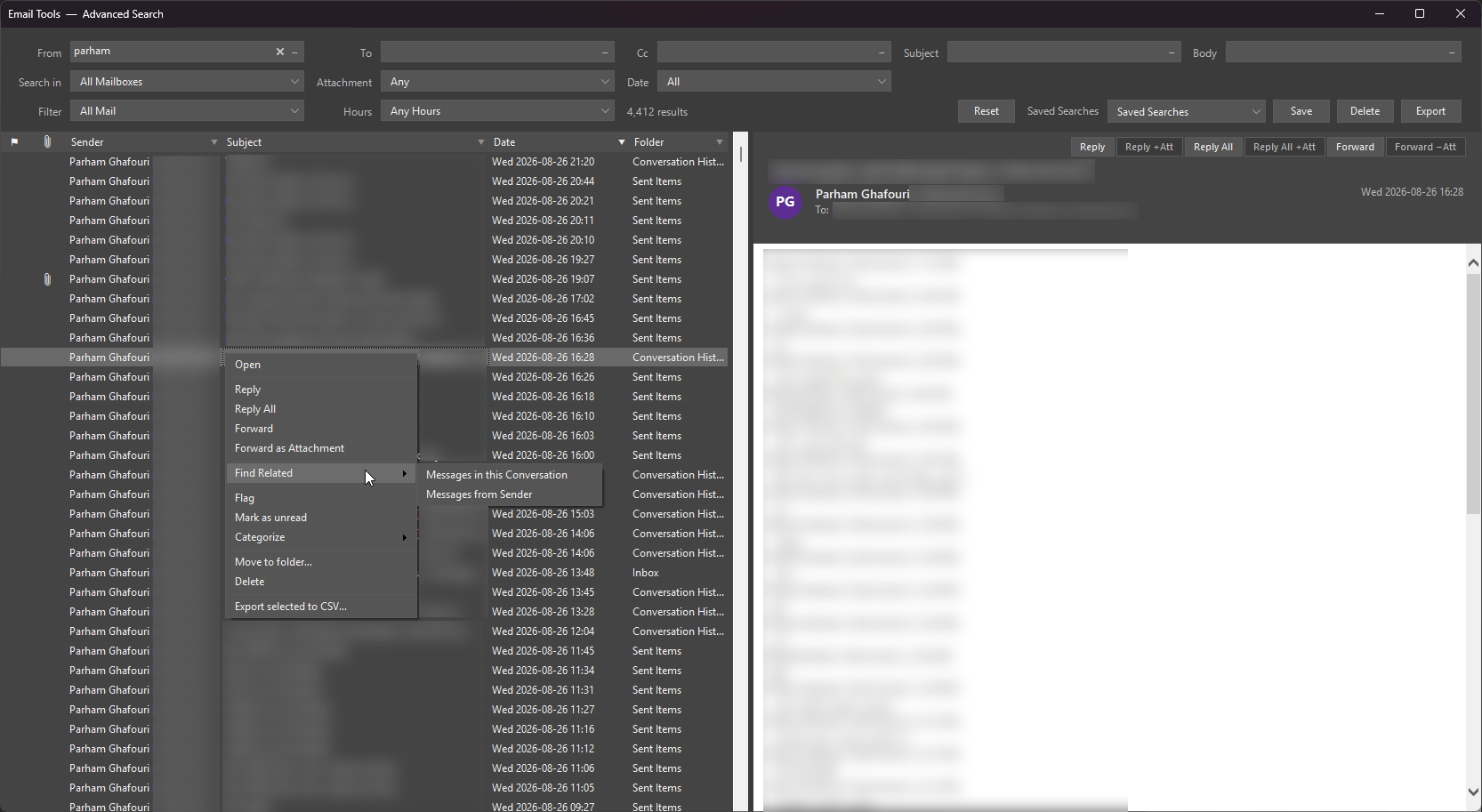 Advanced Search Results and Preview