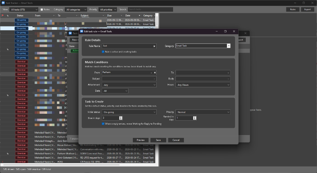Task Automation Rule Editor