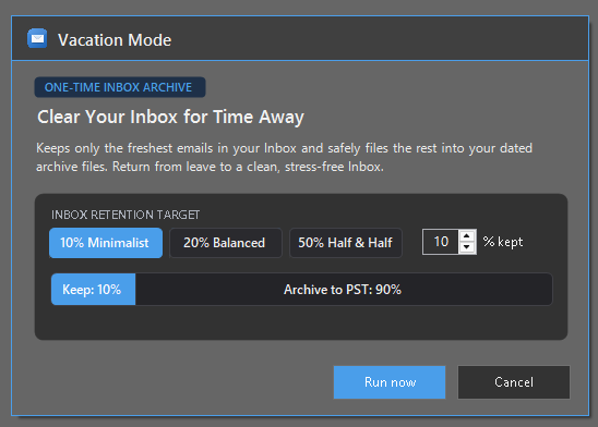 Vacation Mode Dialog